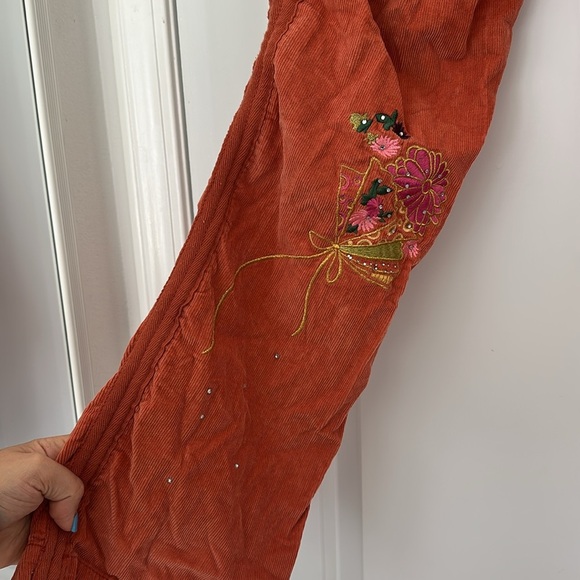 MISS ME Y2K Low Rise Orange Floral Embroidered Studded Corduroy Pants Grunge S - Picture 8 of 12